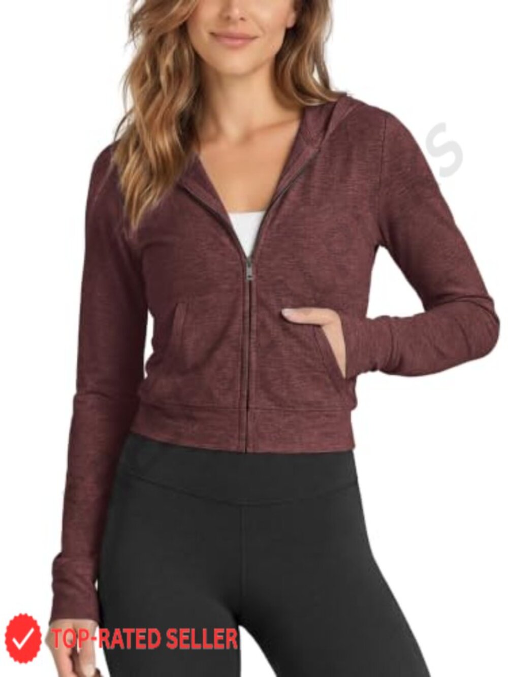 Full Zip Cropped Hoodie Ultra Soft UPF 50+ Hooded Jacket with Pockets